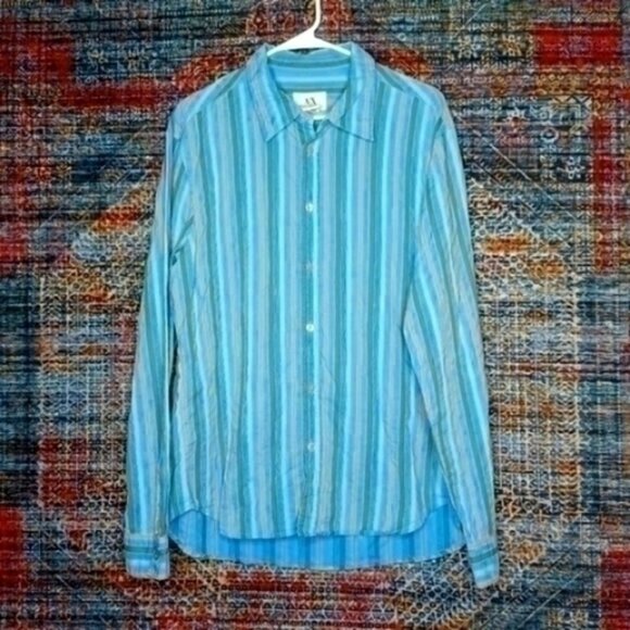 Armani Exchange Other - Armani Exchange mens blue gray orange vertical striped button shirt L EUC
